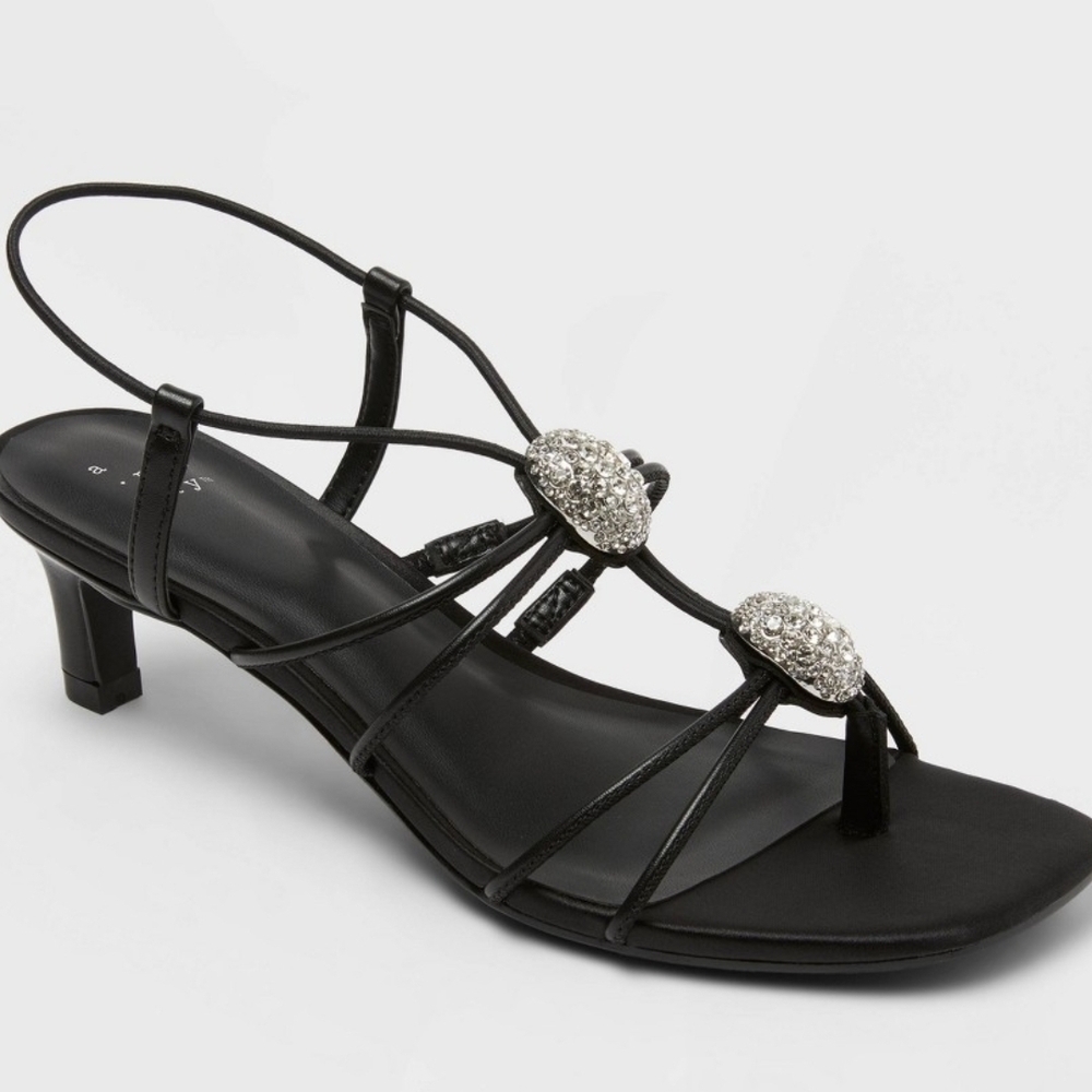 A New Day Black Sandals with Silver Embellishments